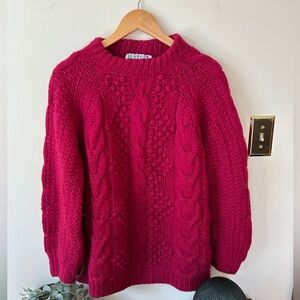 Vintage Burgundy Women’s Greek Knitwear 100% Wool Chunky Fisherman’s Sweater XL